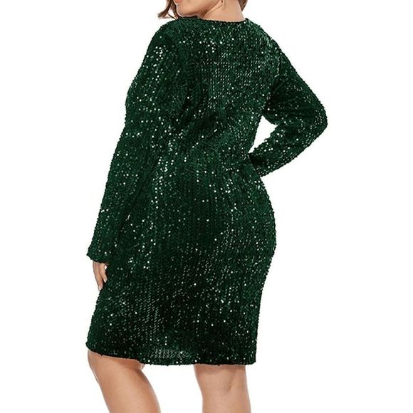 💚 Plus Size Sequin Sparkly Glitter Stretchy Long Sleeve Party Mini Dress XL NEW - Picture 15 of 16